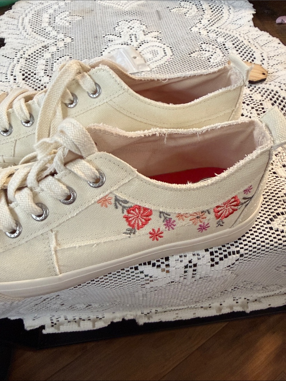 Blowfish Cream Canvas Sneakers with Floral Embroidery